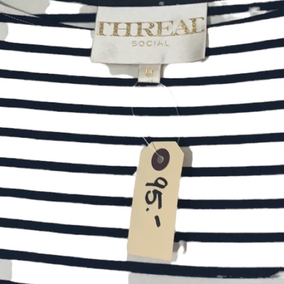 - NWT Thread Social Contrast Navy, Ivory, Black Stripe Dress Ruffles - Picture 5 of 6